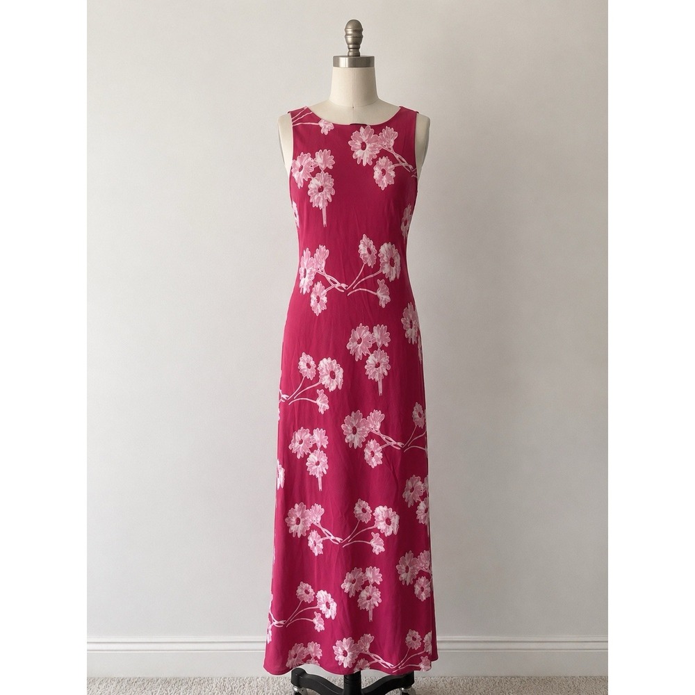 Y2K Jonathan Martin Pink Floral Fuchsia Maxi Slip Scoop Neck Dress 90s Size 9